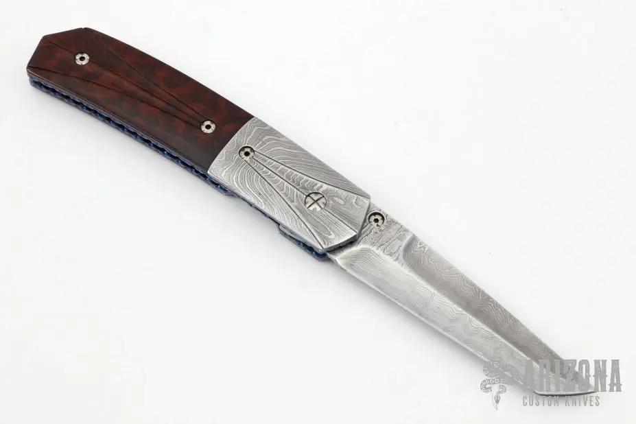 Damascus And Wood Linerlock 4 Damascus And Wood Linerlock - Image 2