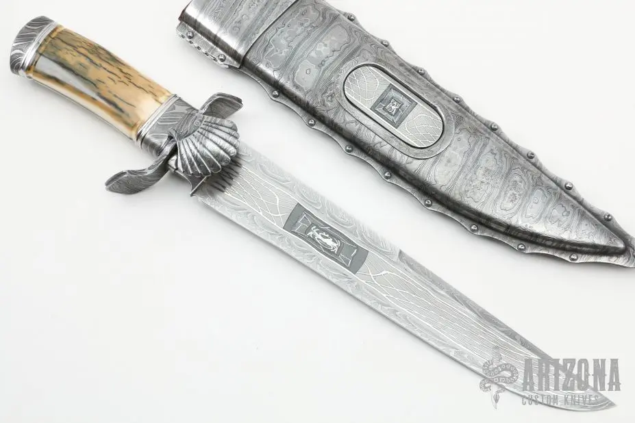 Sole-Authorship Bowie Fighter W/ Damascus Sheath 4 Sole-Authorship Bowie Fighter W/ Damascus Sheath - Image 2