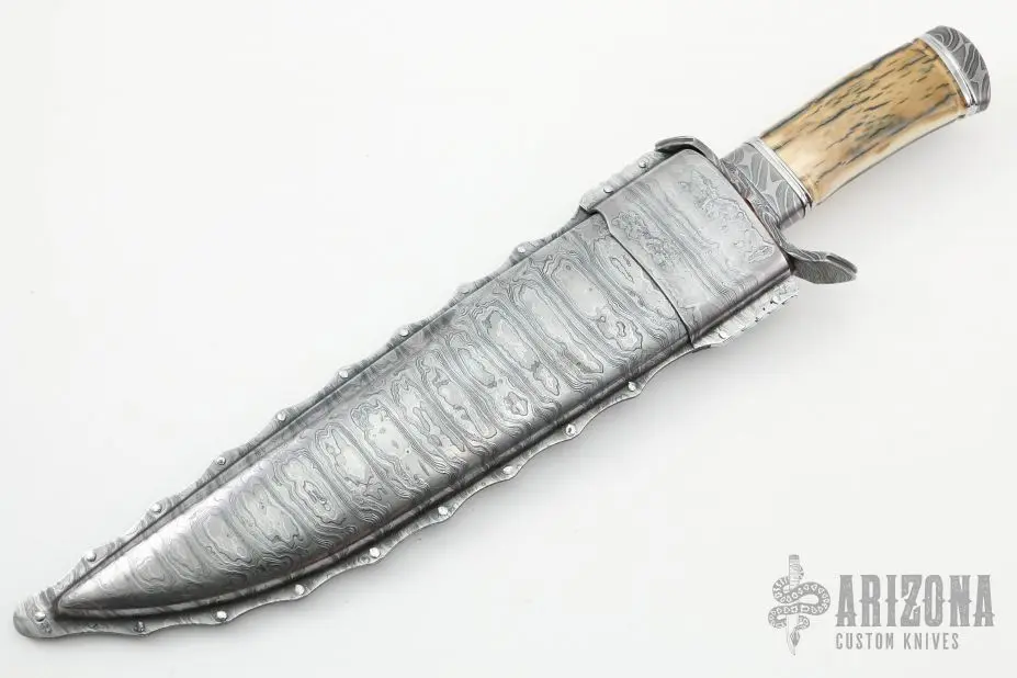 Sole-Authorship Bowie Fighter W/ Damascus Sheath 6 Sole-Authorship Bowie Fighter W/ Damascus Sheath - Image 4