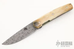 3" Swayfront Drop Point Front Flipper - Damascus And Mammoth Ivory
