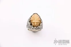 Sterling Silver And Bone Head Ring - Indian Motorcyle-Size 10