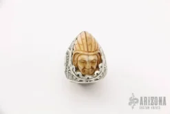 Sterling Silver And Bone Head Ring - Indian Motorcyle-Size 11.5