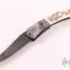 Scrimshawed Damascus And Mammoth Ivory Linerlock -Knife Promotional Store 19190626 22192